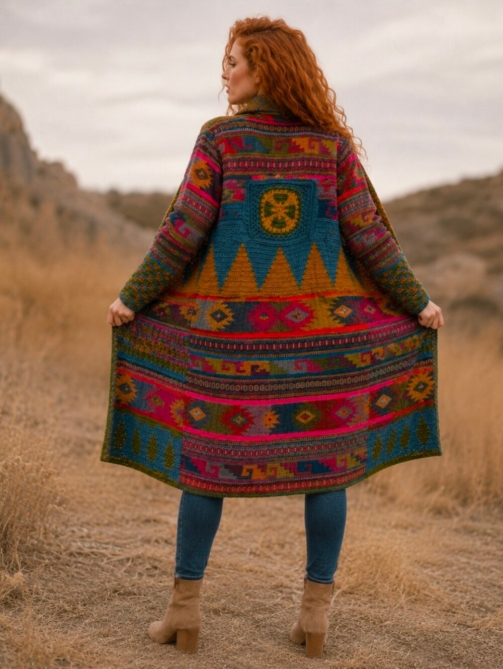 Handmade Aztec Embroidered Crochet Woven Jacket Small/Medium Pink Sacchi NWT$